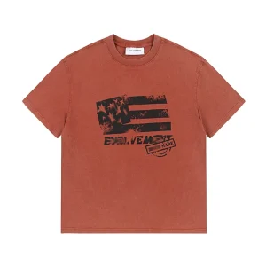 Summer Men’s Clothing Heavy Washed Short Sleeve Loose High T Shirt Star Stripes Graffiti Print 100% Cotton