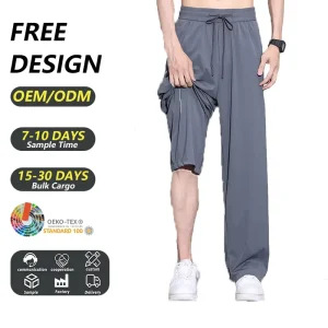 Summer Men’s Ice Silk Casual Pants Lightweight Breathable Quick Dry Stretch Comfort Slim Fit Long Trousers