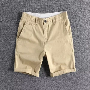 Summer Men’s Khaki Chino Shorts Factory Custom Mid Waist Casual Shorts Anti Wrinkle Nonwoven Weaving Method