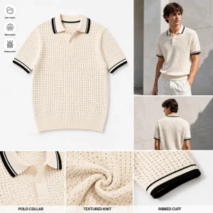 Summer Men’s Knitted Polo Shirts Waffle Fabric Embroidered Short Sleeve Polo Custom Men’s Knitwear