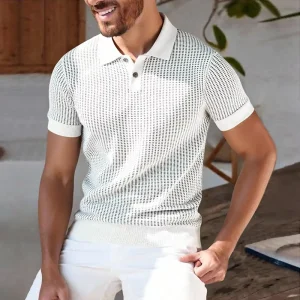 Summer Men’s Korean Style Slim Fit Knitted Short Sleeve Polo Shirt Versatile Casual Turn Down Collar Half Sleeve T Shirt Shirt