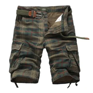 Summer Men’s Shorts Fashion Plaid Beach Sport Shorts Mens Casual Shorts With Multi Pocket No Belt