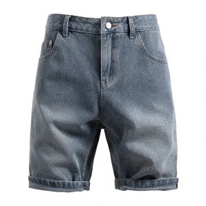 Summer Men’s Starry Sky Pattern European American Retro Straight Leg Breathable Mid Waist Casual Denim Shorts