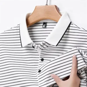 Summer Men’s Striped Polo Shirt Short-sleeved T-shirt Business Casual Youth Lapel Half-sleeved Top