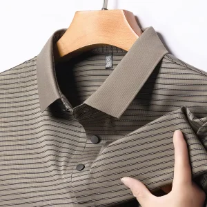 Summer Men’s Striped Short-sleeved T-shirt Fashion Lapel POLO Shirt Middle-aged Dad Suit Business Casual Breathable