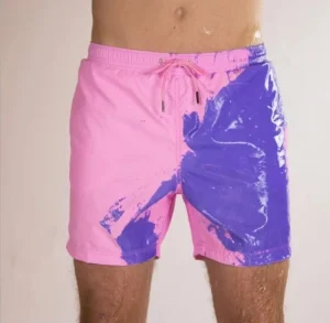 Summer Men’s Swim Trunks Temperature Sensitive Color Changing Beach Pants with Leopard Print Color Changing Swimwear