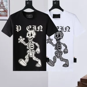Summer Men’s Top PP T-shirt, Pure Cotton Short-sleeved, Slim-fitting, Round-neck, Knitted, Breathable, with Rhinestone-decorated