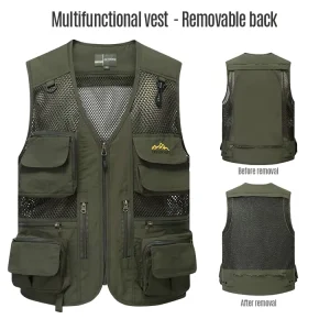 Summer Men’s Vest Made of 100% Pure Cotton with Multiple Pockets for Outdoor Leisure Work Travel Photography and Customized logo