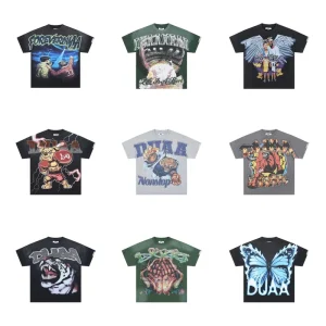 Summer New Brand DUAA Mens 100% Cotton 260g Breathable Quick Dry Oversized T-Shirts Custom Butterfly Graphic Printing Hip Hop