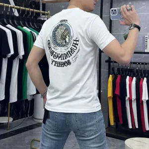 Summer New Vintage Fashionable Crew neck Short Sleeve Breathable Mercerized Cotton Men’s Slim fit Printed Cartoon T shirt