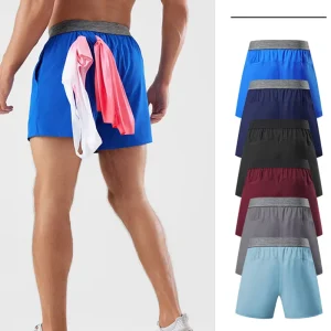 Summer Quick Dry Breathable Men’s Sports Shorts High Elastic Waistband Polyester Solid Running Shorts for Men Outdoor