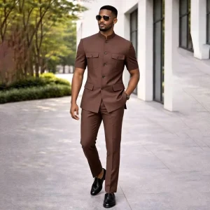 Summer Safari Men’s Suits Fashion Regular Fit Short Sleeve Blazer Elegant Luxury Single Breasted 2 Piece Jacket Pants Outfits
