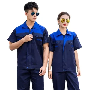 Summer Short Sleeve Cotton Workwear Set Men Breathable Moisture Wicking Durable Labor Protection Factory Workshop Auto DX 005