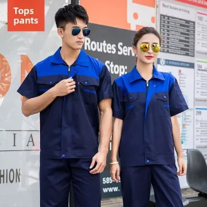 Summer Short-sleeve Cotton Workwear Set for Men Breathable Abrasion-resistant Moisture-wicking Labor-protective Top