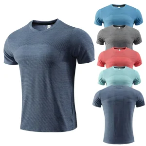 Summer Solid Sports T Shirt Men’s Short Sleeve Quick Drying Top Fashion Casual Wear Running