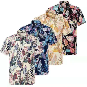 Summer Thin Men’s Floral Shirt Breathable Short Sleeve Top Non Ironing Wash and Wear 100% Organic Cotton Garment Dyed