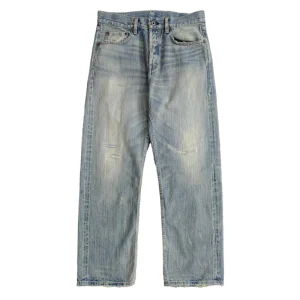 Summer Trendy High Street Men’s Stretch Jeans Bamboo Joint Mid Waist Washed Straight Fit Denim Pants Designer Jeans