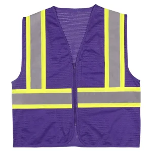 Summer Workwear Men’s Purple Reflective Cotton Safety Vest Quick Dry Breathable Zipper Wear Resistant ANSI Class 2