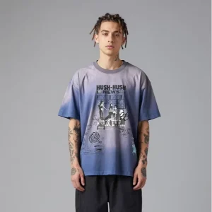 Sun Textured Washed Distressed Destroyed Brushed Loose Wide Print 100% Cotton Hip Hop Breathable Tee Men’s T Shirts