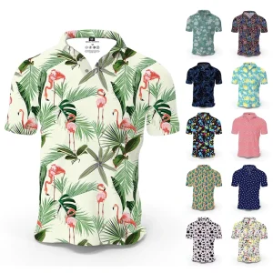 Super September Custom Logo Summer Polyester Spandex Moisture Wicking Dry Fit Sublimation Print Men’s Polo T-shirts Golf Shirt