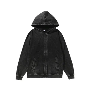 Sweater Washed Cardigan Spring Autumn New Breathable Heavy Weight Double Yarn Pure Cotton Retro Zipper Men’s Hoodie