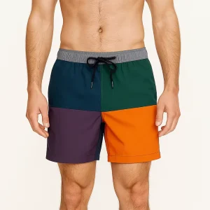 Swimwear Beachwear Color Block Patchwork Men’s Brief Swim Trunks Quick Dry Boardshorts Lightweight Elastic Waist Boardshorts
