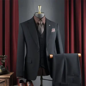TR Business One Button Single Breasted Notch Lapel Blazer Center Vent Stretch Waist Pant Vest 3 Pieces Men’s Suit