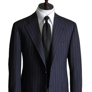 Tailor-Made Dark Blue Stripe Men’s Slim Fit Blazers Hand-Made for Wedding Formal Casual Wear Single Breasted Suit for Man
