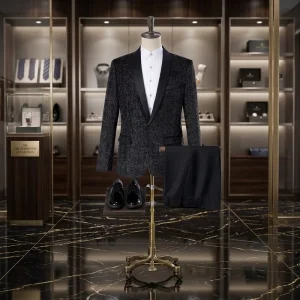 Tailored Black Sequins Wedding Groom Customized Men’s Suit Jacket Shiny One Button Tuxedo Blazer Disco Prom Party Wedding