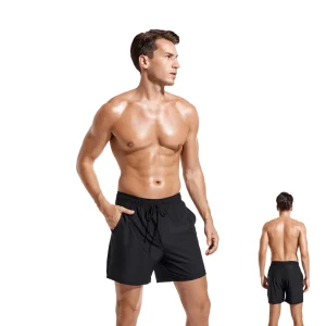 Tan Through Men’s Beach Shorts SwimWear 1-Piece Black Color Swim Trunks