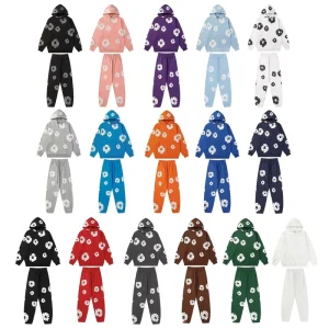 Terry Printed Loop Fabric Casual Loose Hoodie Sweatshirt Sweatpants Unisex Autumn Set