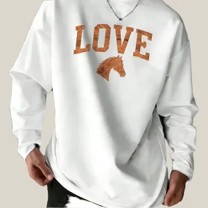 Texas Longhorn Letter 260g 100% Cotton Woven Men’s Long Sleeve T-Shirt Casual Rugged Style Comfortable Breathable Everyday