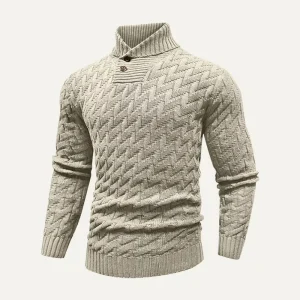 Textured Knit Men’s Turtleneck Long Sleeve Pullover Sweater Warm Casual Winter Knitwear