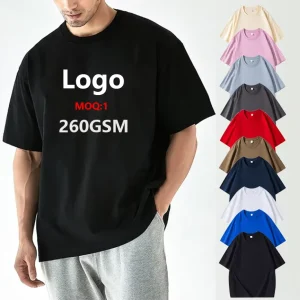 Thick 260GSM 100% Cotton Custom T-shirt Men’s T Shirts Screen Printed Logo Custom Men’s T Shirt