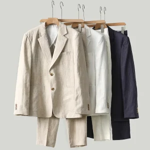 Thin Linen Plus Size Suit Jacket Japanese Retro Casual Single Breasted Men’s Solid Color Suit Blazer
