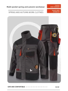 Three dimensional Large pocket Men’s Polyester Workwear Set Printed logo Style Multi pocket