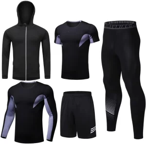 Tight Gym Sportswear Polyester Fitness Wear Black Spandex Men Fitness Clothing Sport Workout Breathable Training Wear