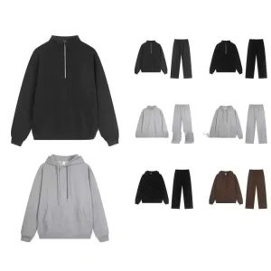 Top Quality 100% Cotton Men’s Clothing Hoodies and Sweatpants Set Tracksuits Sweatshirts Streetwear Quarter Zip Hoodie for Men