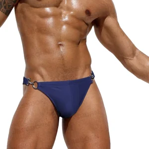 Top Quality Men’s Summer Swimming Trunks Customization Nylon Comfortable Fabric Sexy Sports Briefs Shorts Metal Ring Swimwear