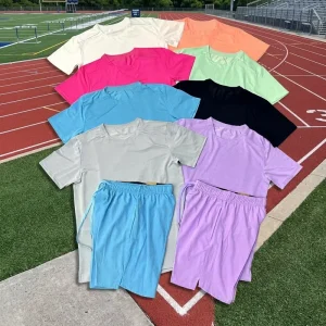 Top Quality Unisex Gym T-Shirts Shorts Quick Dry Breathable Anti-Bacterial Fitness Soccer Wear Short Sleeve 100% Polyester Suit