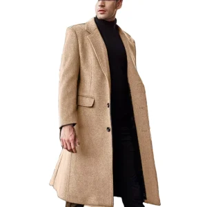 Trench Coatpolyester Fiber Overcoat Trim Winter Thin Coat Men Long Winter Coats Slim Autumn British Men’s Long Black
