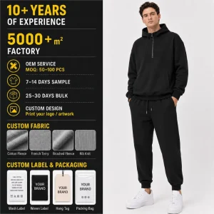 Trendy Autumn Woven Half Zip Men’s Drop Shoulder Casual Hoodie and Jogger Set