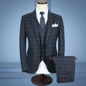 Trendy Business Suits for Man Men’s Plaid Business Men’s Suit Three-piece Business Suit