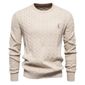Trendy High quality Men’s Sweater Pullover Fawn Embroidery Solid Color Knitwear Men