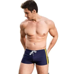 Trendy Men Swimwear & Beachwear Stripe Decoration Men’s Swimsuit Square Leg Quick Dry Mens Swim Trunks