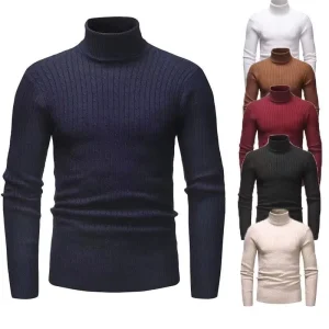 Trendy Warm Crochet Men Cotton Soft Pullover High Neck Sweater Winter Long Sleeve Knit Turtleneck Knitwear