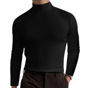 Turtleneck Long sleeved Men’s T shirt Solid Color Casual Knitted 180 Grams Digital Printing Eco Friendly Breathable Tops