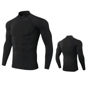 Turtleneck Men Compression Top Sportswear Gym Fitness Manufacturer Custom Fit Sports Base Layer Tshirts Dry Tops Silk Screen
