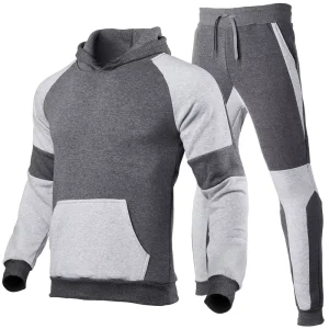 Two Tone Hooded Sweatshirt Set Men’s Casual and Athletic Two Piece Set Workout Clothing
