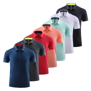 US Size Men’s Solid 100% Cotton Knitted Oversized Sport Golf Activewear Shirt Custom Print Quick Dry Breathable Short Sleeve